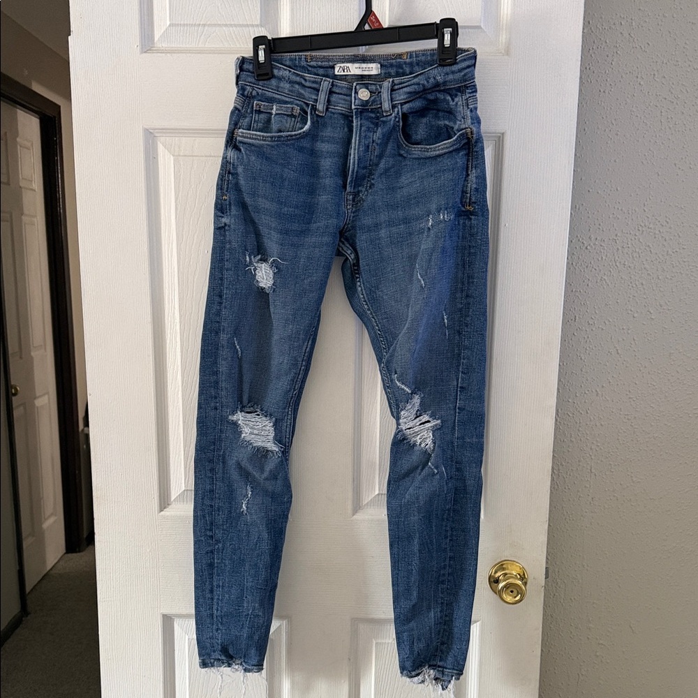 Zara Distressed Skinny Jeans - Dark Blue Wash